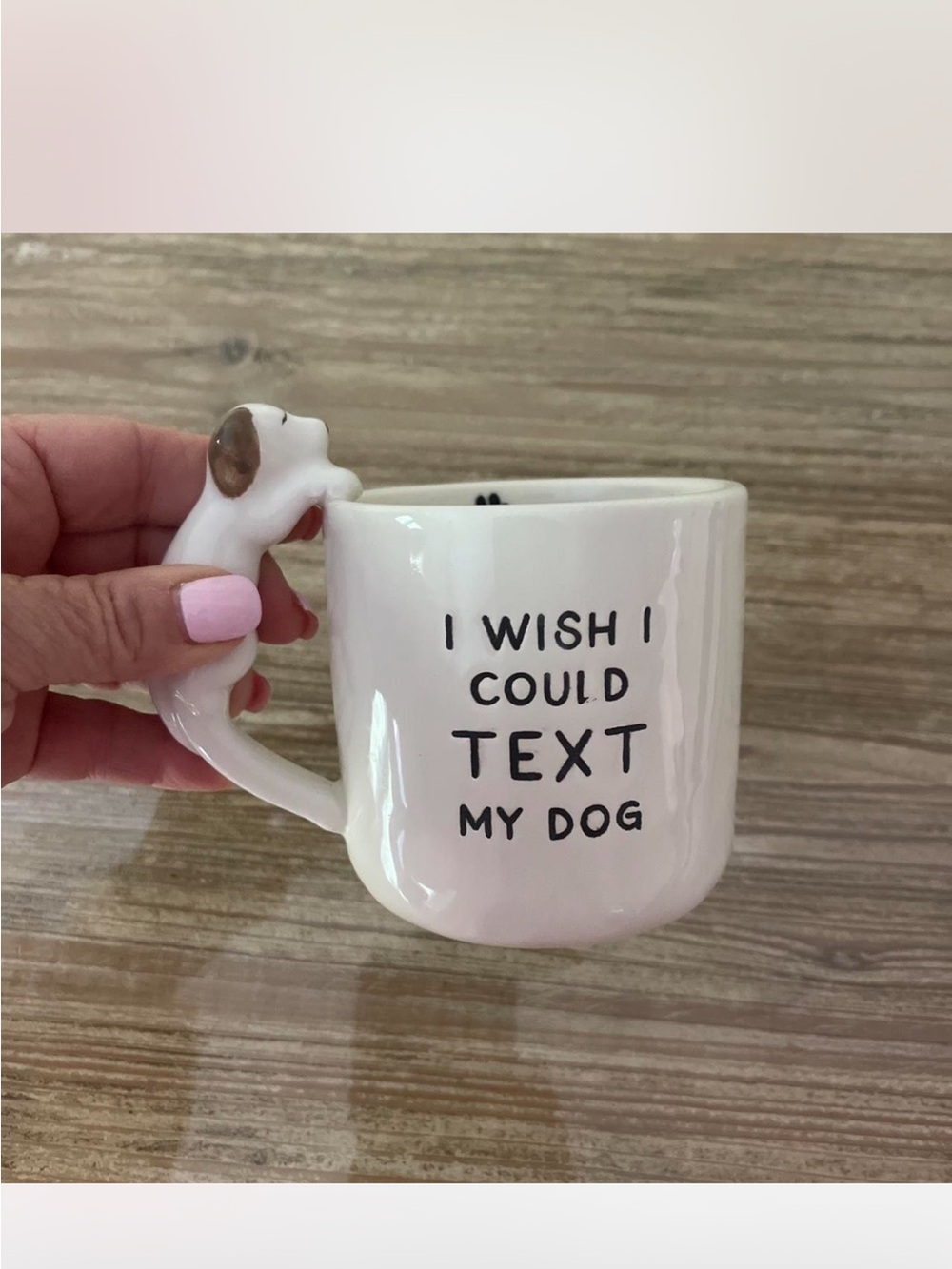 Mud Pie White Ceramic Dog-Handle Mug with Black Lettering